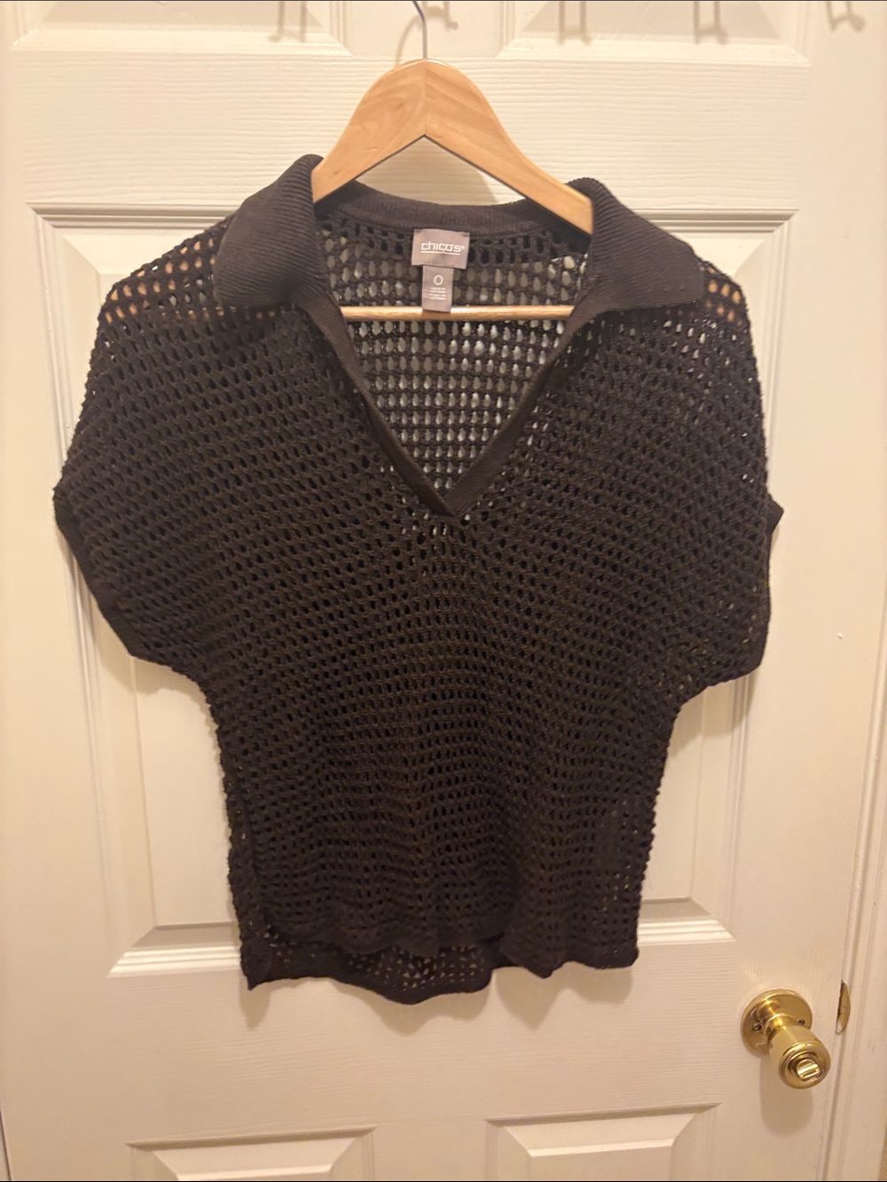 Chico's Brown Open-Weave V-Neck Polo Sweater A189